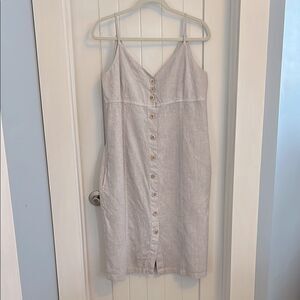Harris Cotton Sleeveless Button Front Midi Dress Linen Natural Sz.Large, Pockets